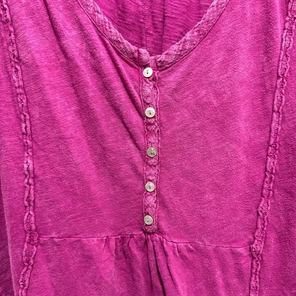 Anthropologie Eri Ali Julie Short Sleeve Henley Tunic Top Size S In Fucshia - Picture 5 of 8